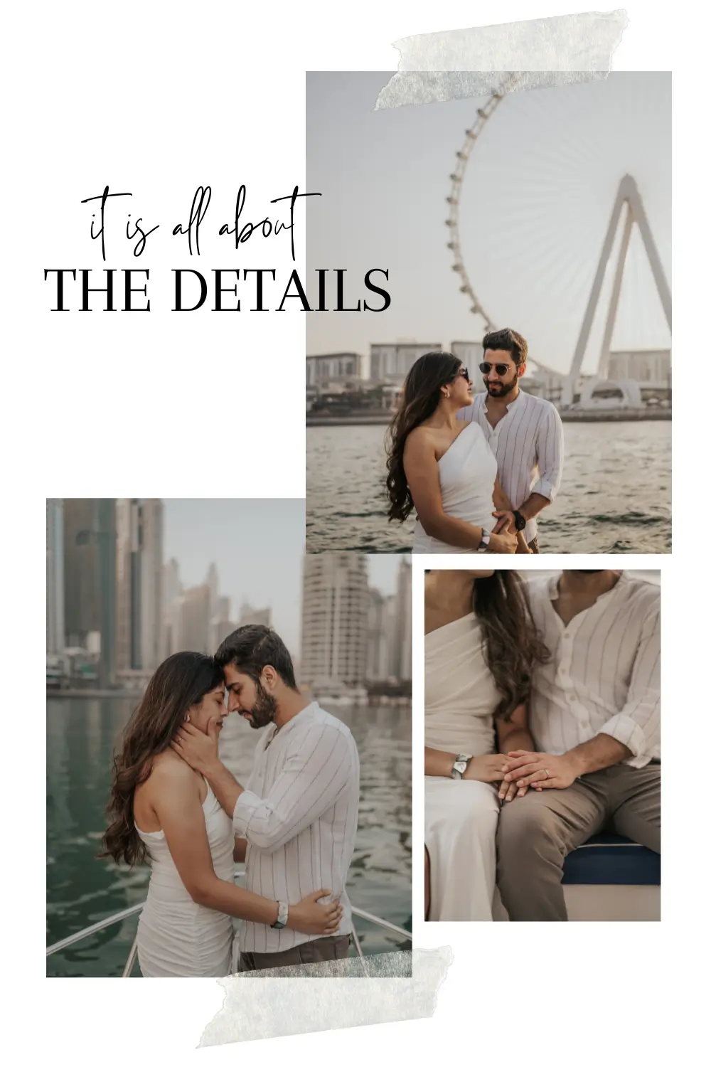 Couple with various poses on a yacht proposal with photographer in Dubai
