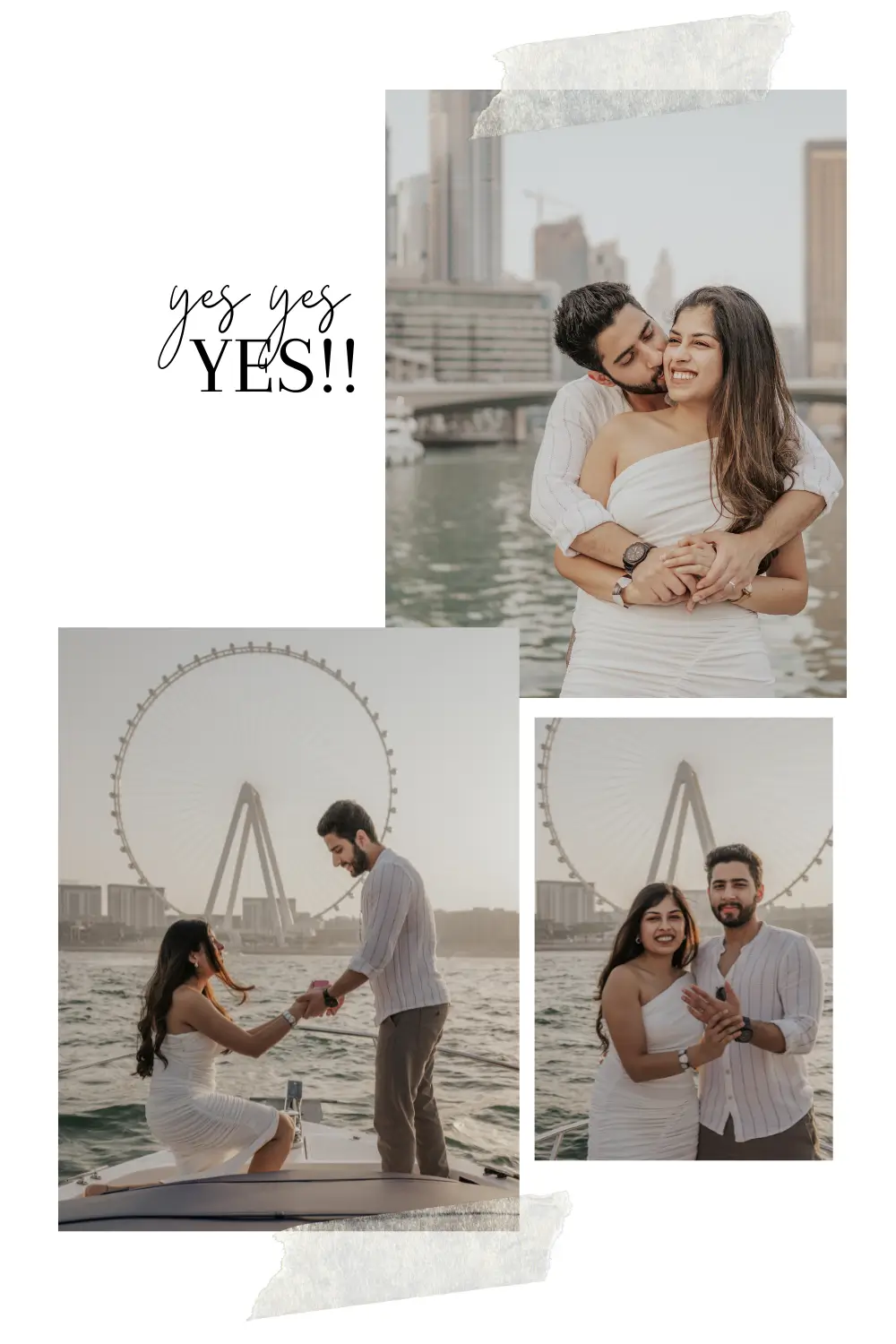 Couple with various poses on a yacht proposal with photographer in Dubai