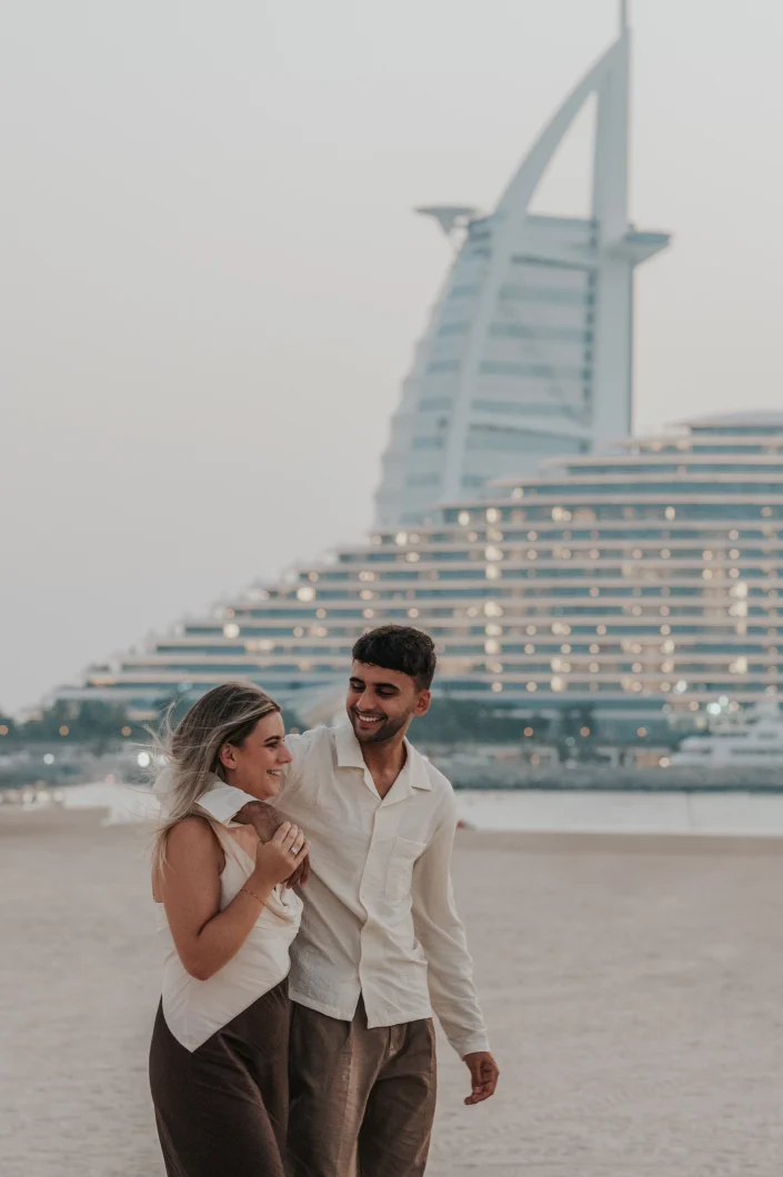 Couple captured by a dubai proposal photographer on the beach of Dubai